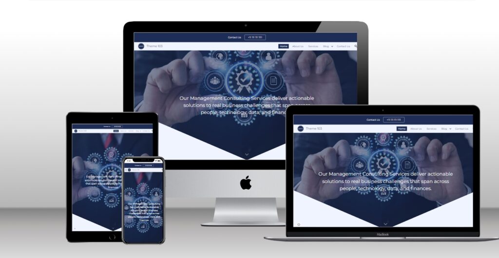 SolsticeX corporate Google Site theme homepage preview shown on a laptop and smartphone.