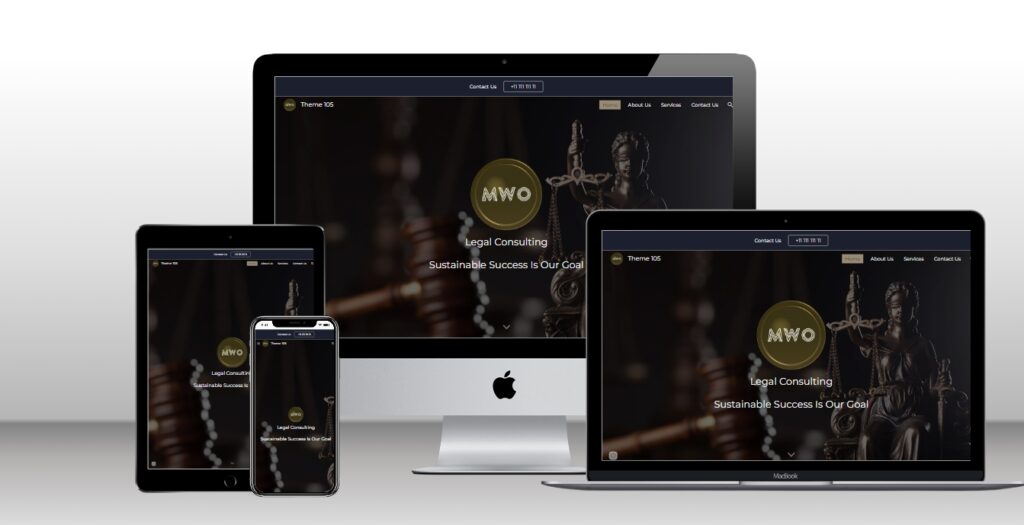 Consilio legal consulting Google Site theme website layout shown on a laptop and smartphone.