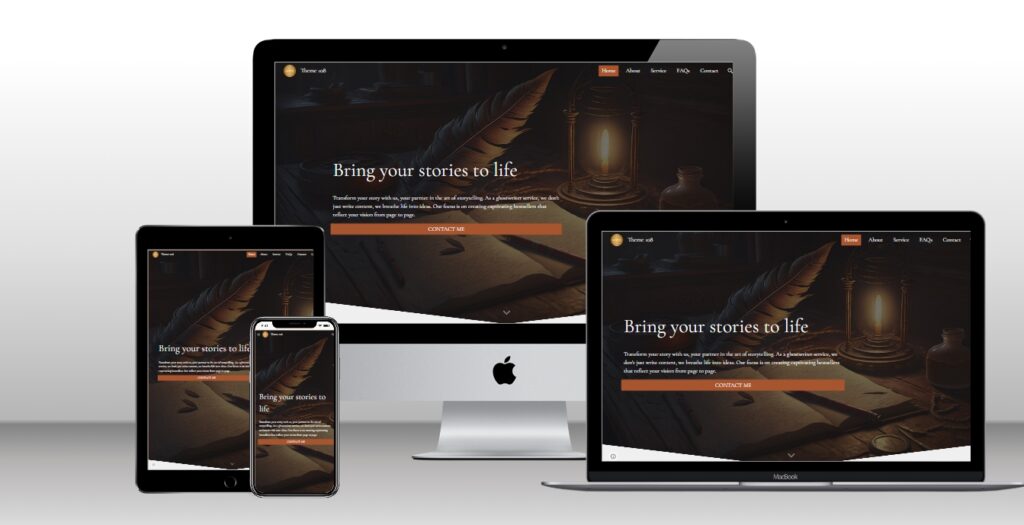 Scriptor ghostwriting Google Site theme website layout shown on a laptop and smartphone.