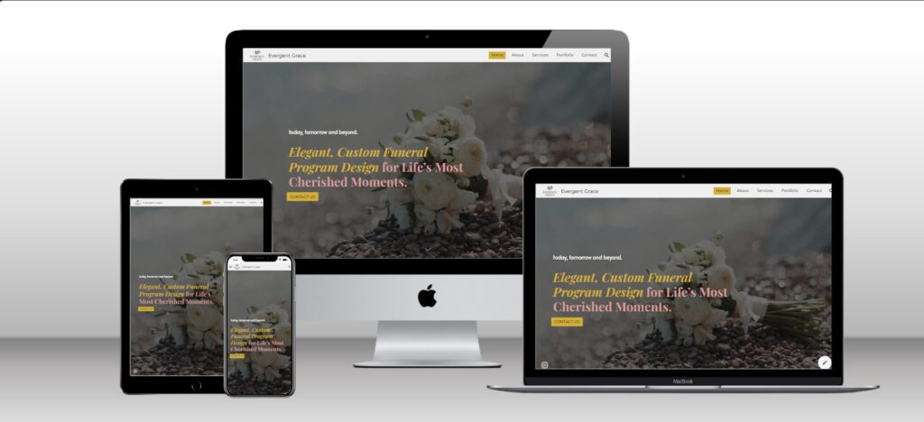 Evergent Grace – Funeral Services Google Sites Theme preview with elegant, peaceful design.